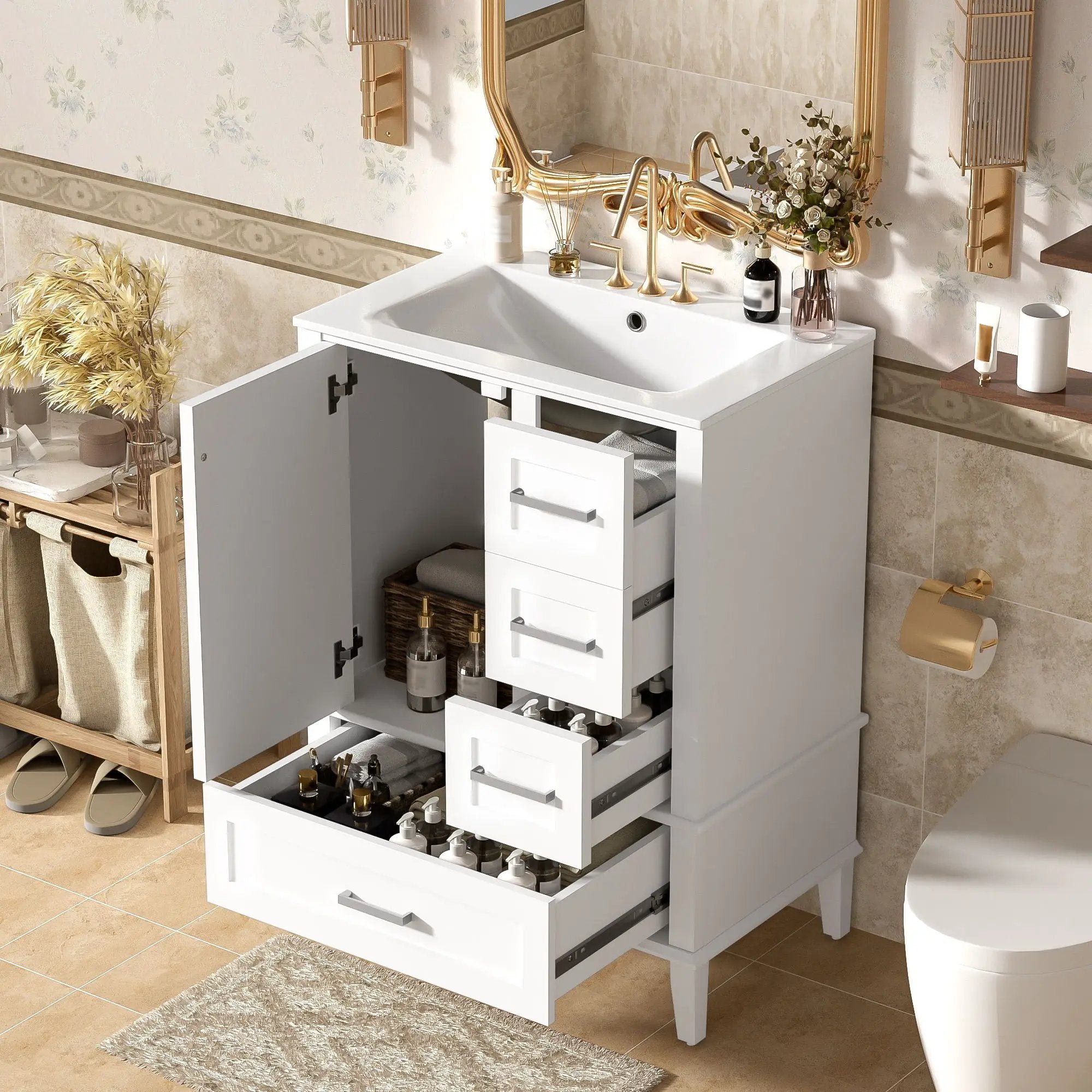 Bathroom Vanity, Modern Bathroom Cabinet With Sink Combo Set, Bathroom Storage Cabinet With A Soft Closing Door And 3 Drawers, Solid Wood Frame by HouseOfZazla