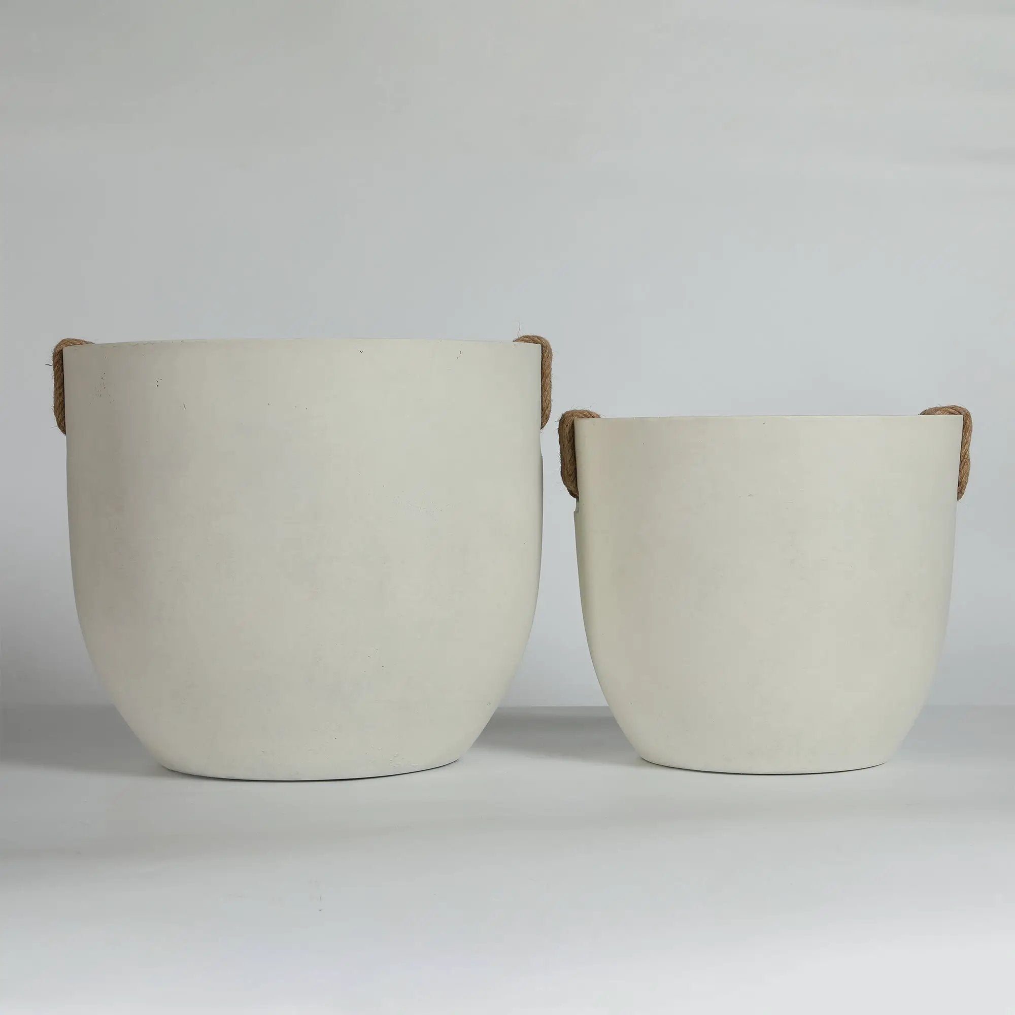 Round Concrete Planter Set of 2, Large Handmade Off White Pots by HouseOfZazla