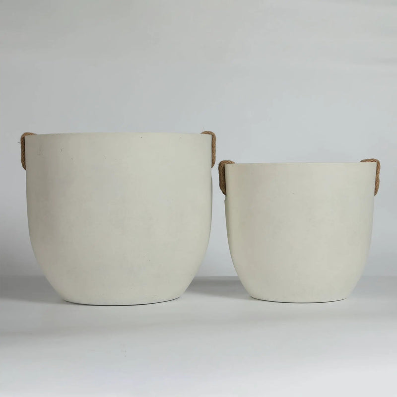 Round Concrete Planter Set of 2, Large Handmade Off White Pots by HouseOfZazla