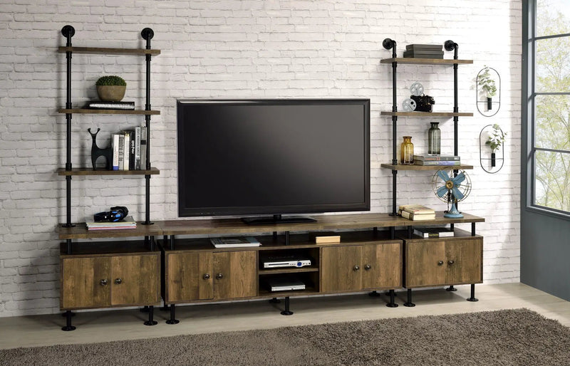 Ensata II - TV Stand Side Pier - Rustic Oak & Black by Unique Piece Furniture