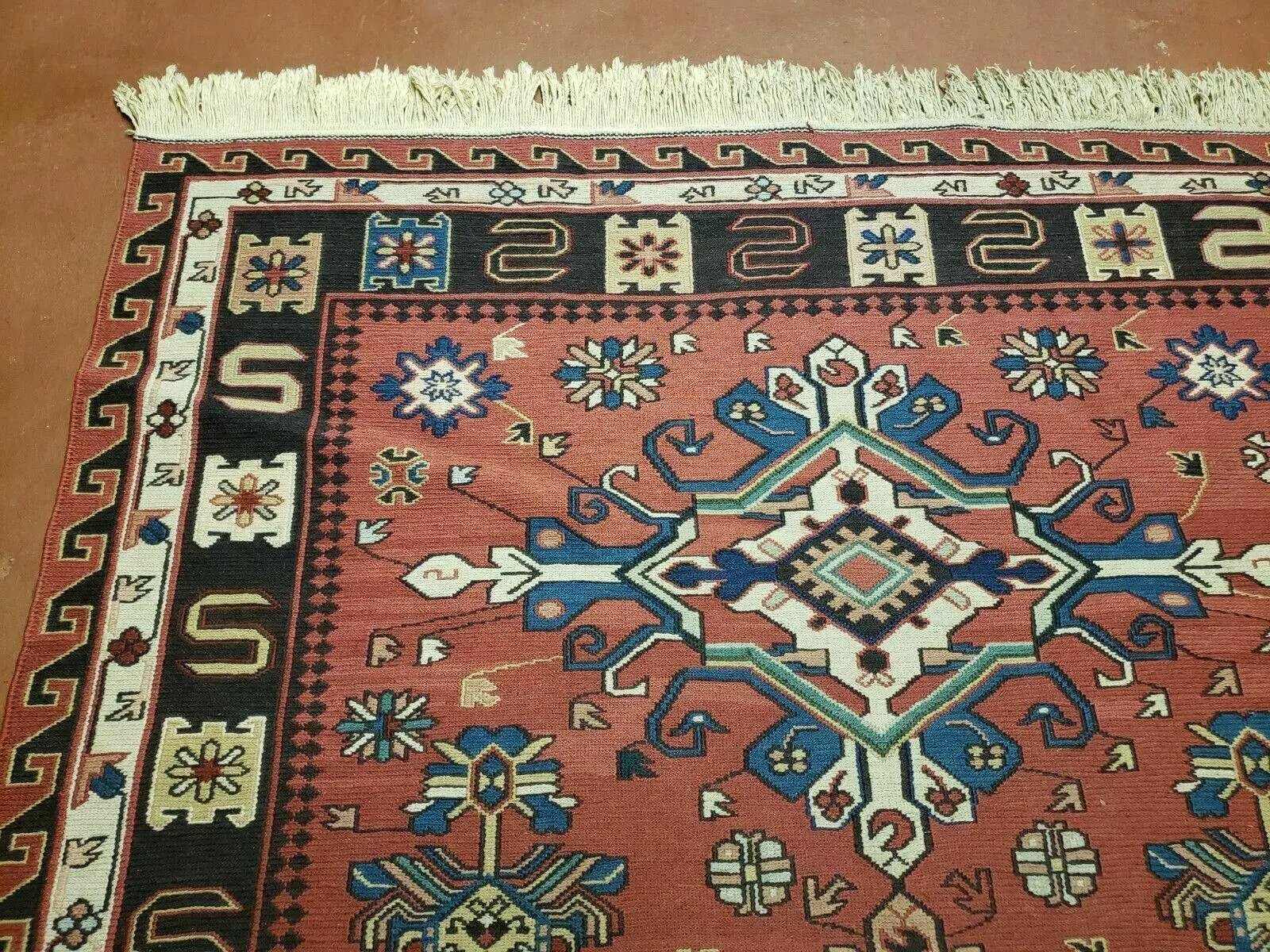 4' X 6' Vintage Russian Kilim Handmade Caucasian Soumak Flat Weave Wool Rug by Jewel Rugs