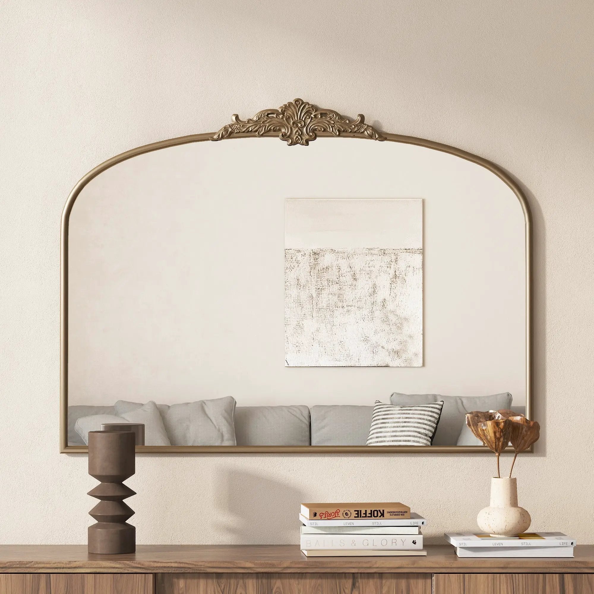 Vintage Arched Gold Mirror: 40'x30' Antique Brass Frame by HouseOfZazla