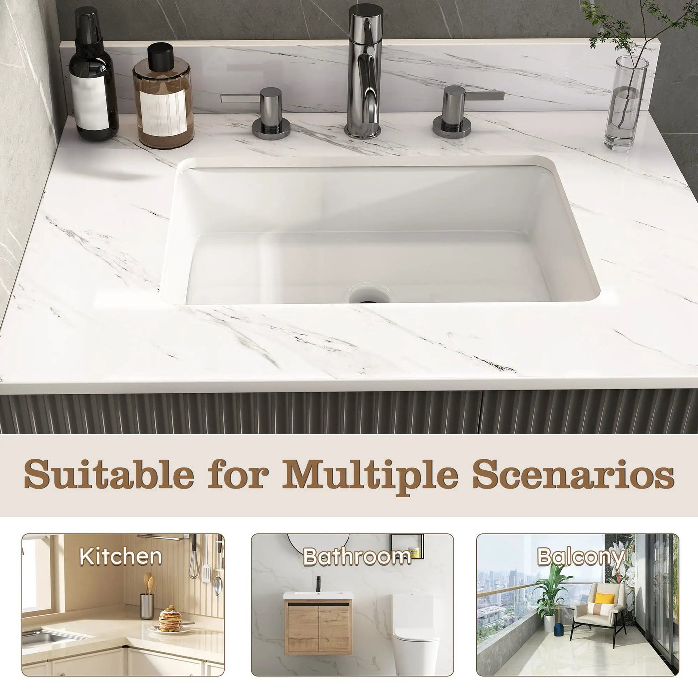 Bianco Carrara Venato Elegant Marble Vanity Top, Bathroom Vanity With Undermount Sink, Sintered Stone by HouseOfZazla