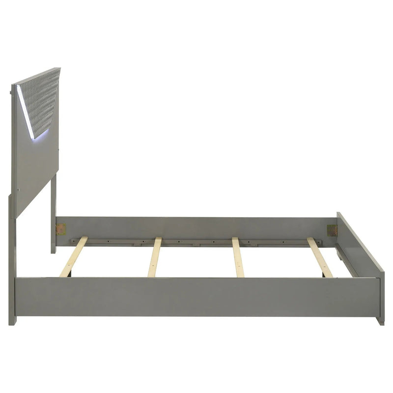 Ives Queen Panel Bed LED Headboard Grey High Gloss by Unique Piece Furniture