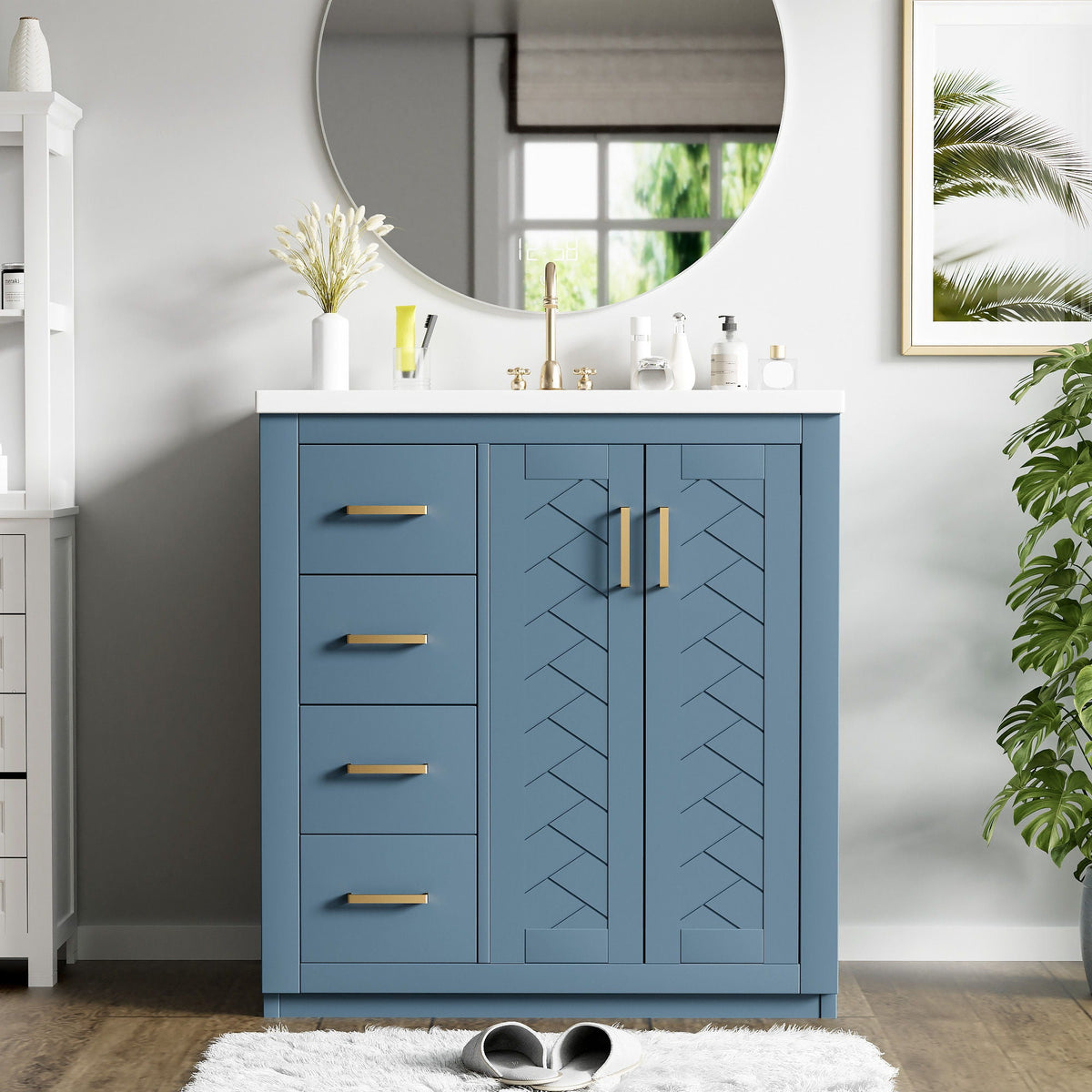 Ceramic Sink Combo, Freestanding Vanity Set With 3 Drawers & Soft Closing Doors, photo 28 of 35