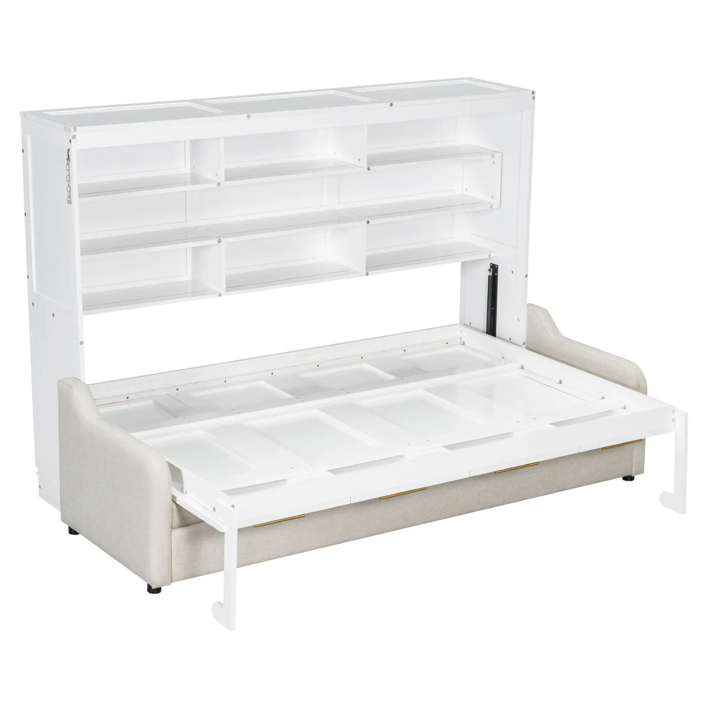 Murphy Cabinet Bed With Folding Sofa, Built In Storage Shelves And LED Light by HouseOfZazla