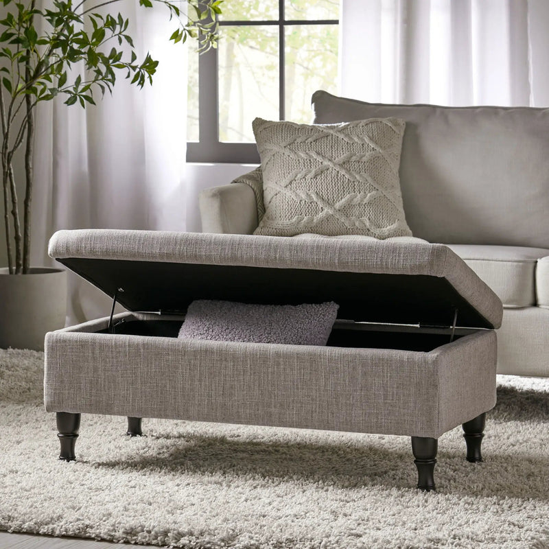 Dean Fabric Storage Wide Tufted Rectangle Ottoman - Gray by HouseOfZazla
