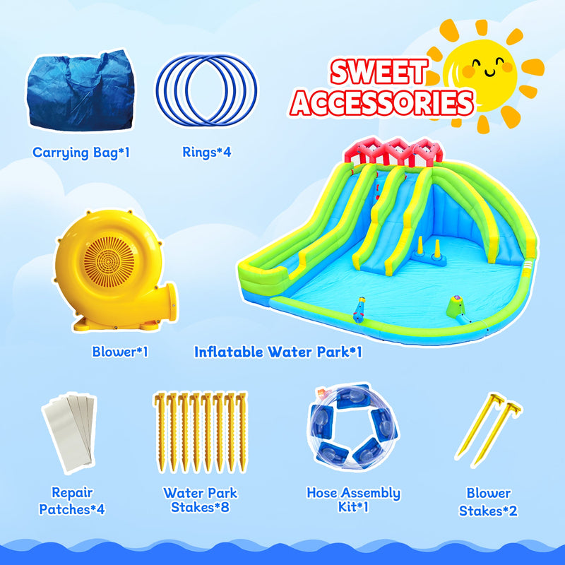 7-in-1 Inflatable Water Park Three Slide with Blower and Climbing Wall for Children by HouseOfZazla