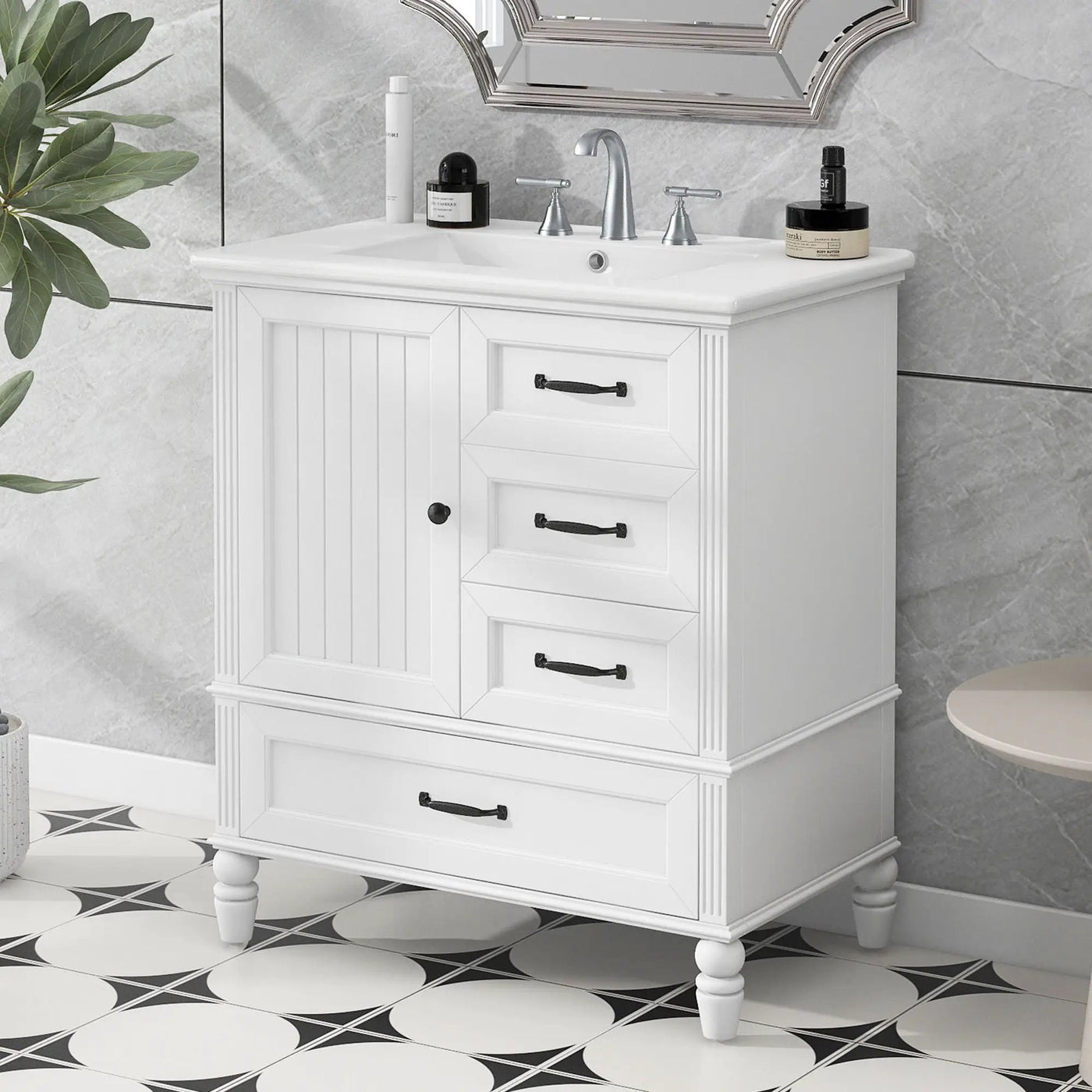30" Bathroom Vanity With Sink, 3 Drawers, Adjustable Feet by HouseOfZazla