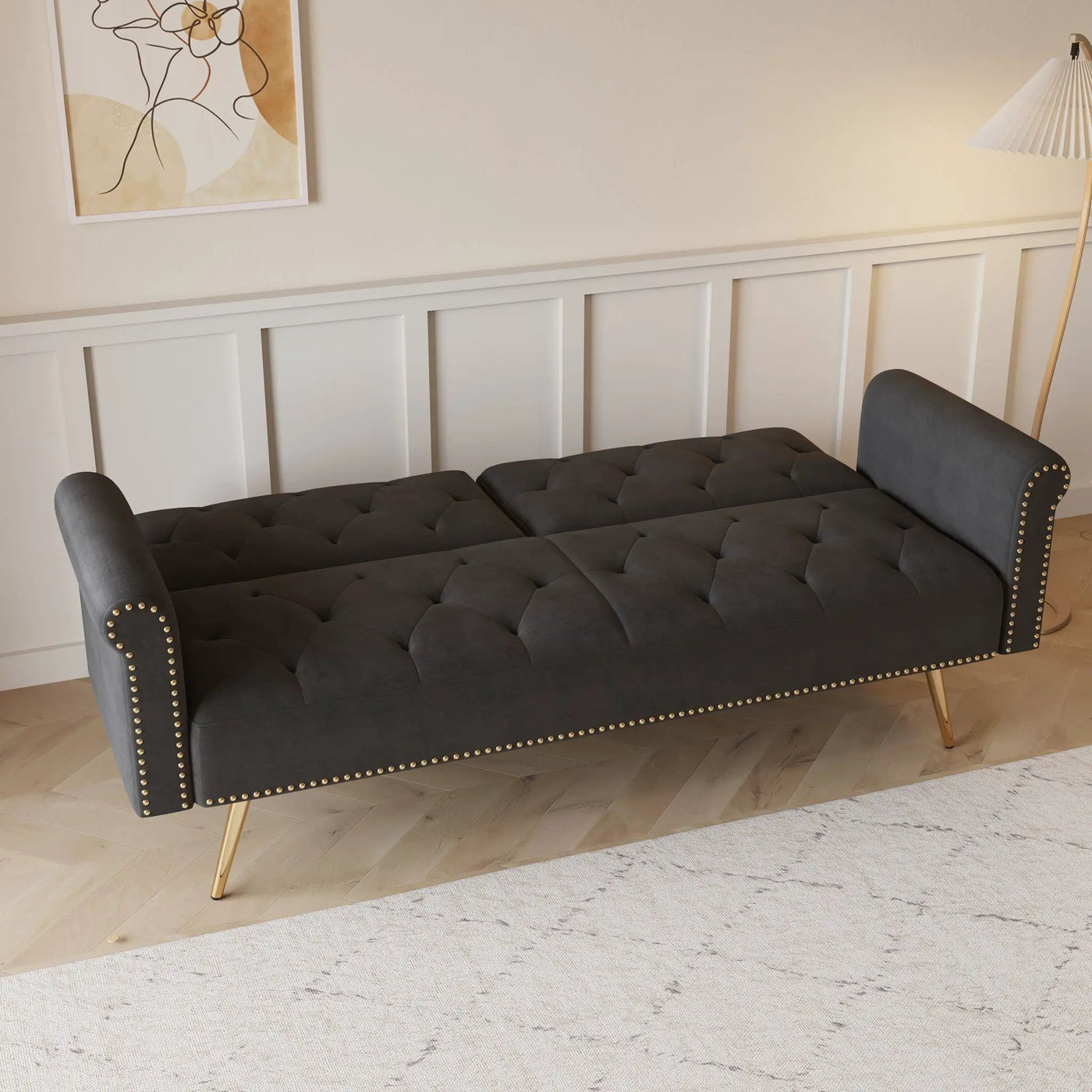 Luxurious Sofa Bed With Nail Head Trim And Matching Pillow by HouseOfZazla