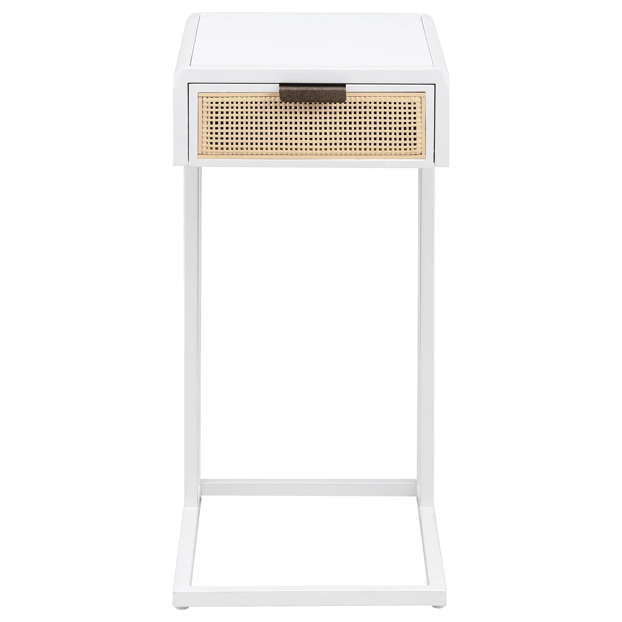 Kenneth - C Shape Side Table With Single Drawer - White