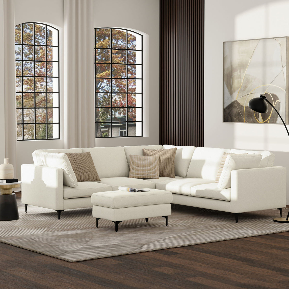 Mid Century Corner Sectional Sofa with Feather Cushions - Beige or Dark Gray, photo 12 of 15
