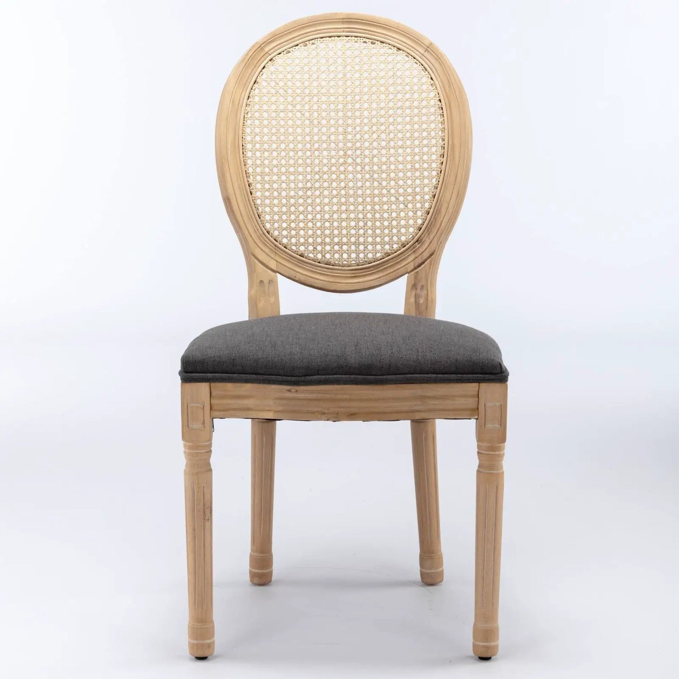 French Style Solid Wood Frame Antique Painting Fabric Rattan Back Dining Chair (Set of 2) by HouseOfZazla