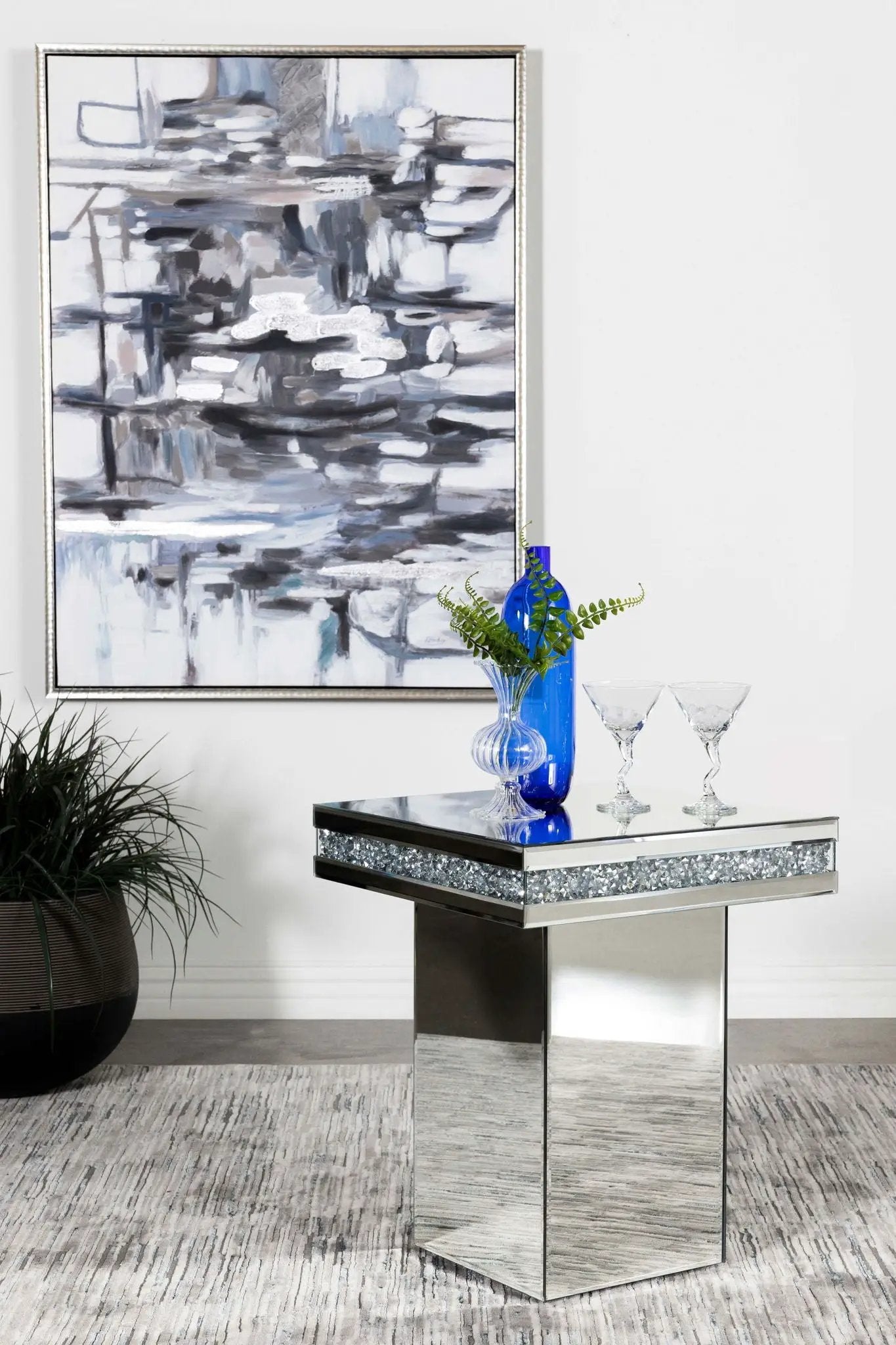 Elora Square Mirrored Accent Side Table Silver by Unique Piece Furniture