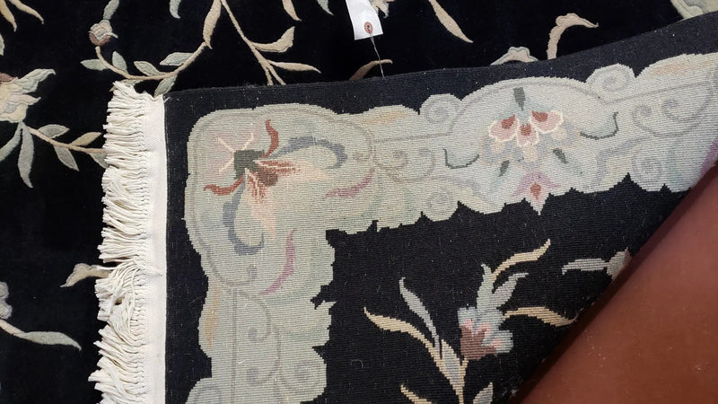 6x9 Vintage Black Gray Chinese Rug 120 Lines Wool Carpet Floral Design Hand-Knotted Soft Pile Entryway Rug Foyer Rug Nice by Jewel Rugs