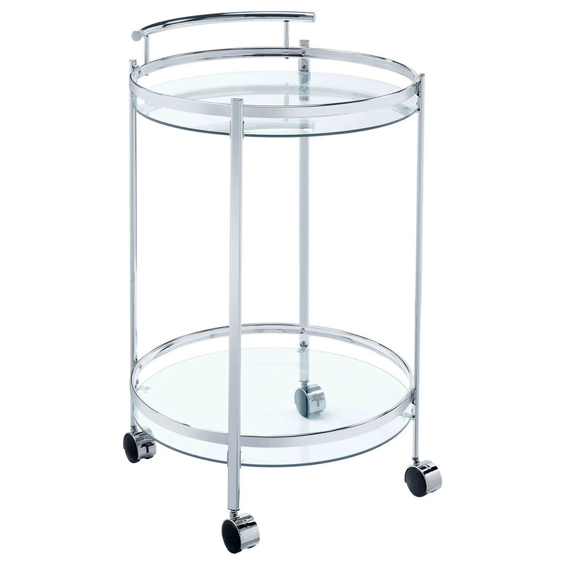 Chrissy Round Glass Shelf Metal Bar Cart Chrome by Unique Piece Furniture
