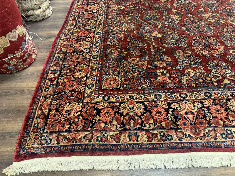 Large Persian Sarouk Rug 10x17, Palace Size Antique Persian Carpet, Red, Floral Allover, Traditional Persian Rug, Oversize Handmade Wool Rug by Jewel Rugs