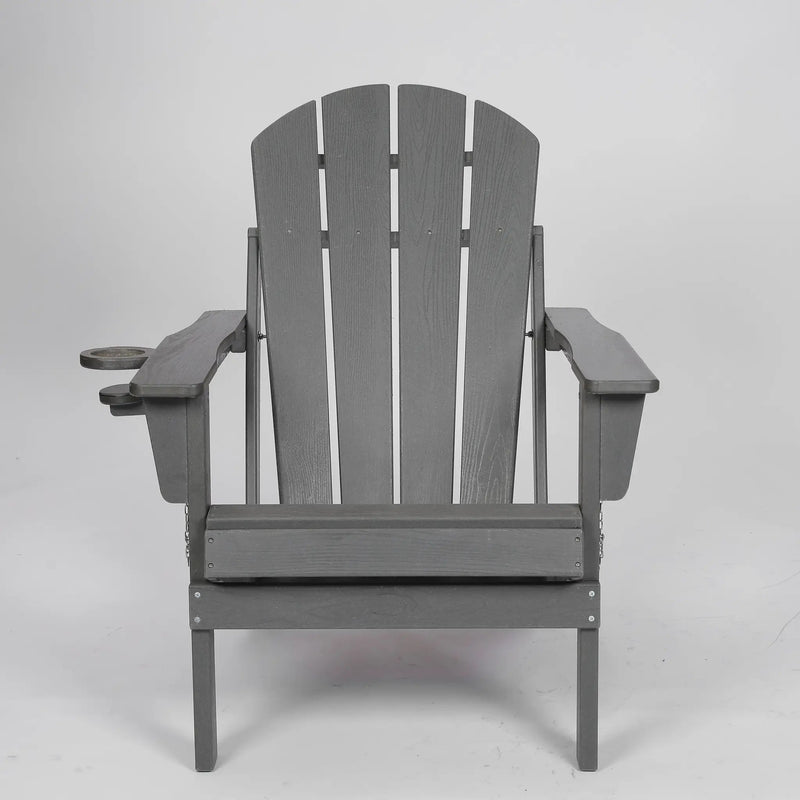HDPE Folding Adirondack Chair with Dual Cup Holder - Gray by HouseOfZazla
