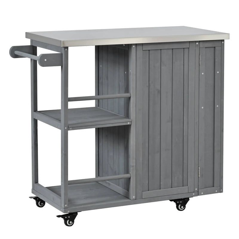 Outdoor Kitchen Island Fir Wood Prep Station with Stainless Steel Top by HouseOfZazla