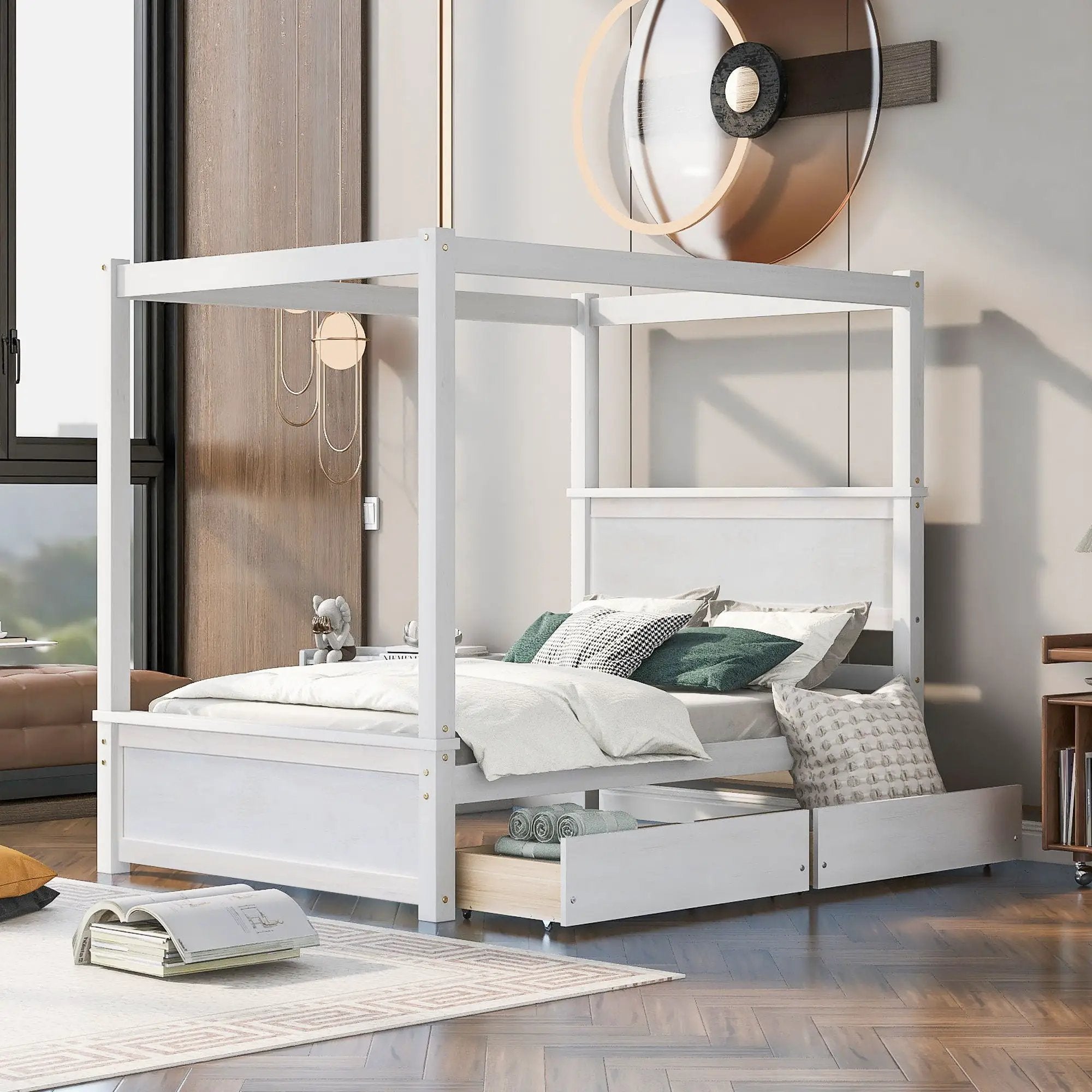 Canopy Platform Bed With Drawers, Support Slats, No Box Spring Needed by Unique Piece Furniture