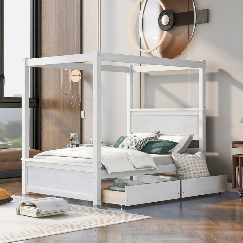 Canopy Platform Bed With Drawers, Support Slats, No Box Spring Needed by Unique Piece Furniture