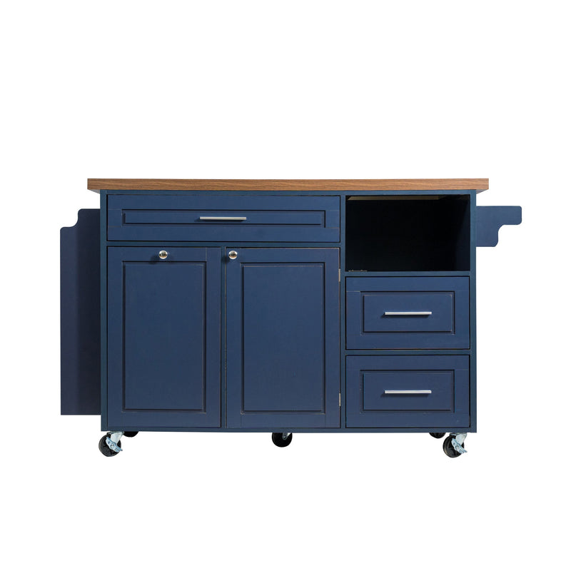 Rolling Kitchen Island Cart with Drop-Leaf and Rubber Wood Top - Natural, photo 8 of 10