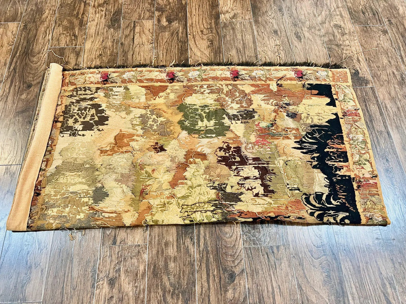 Antique French Tapestry 6x5 ft, European Handmade Wool Aubusson Weave Vintage Tapestry by Jewel Rugs