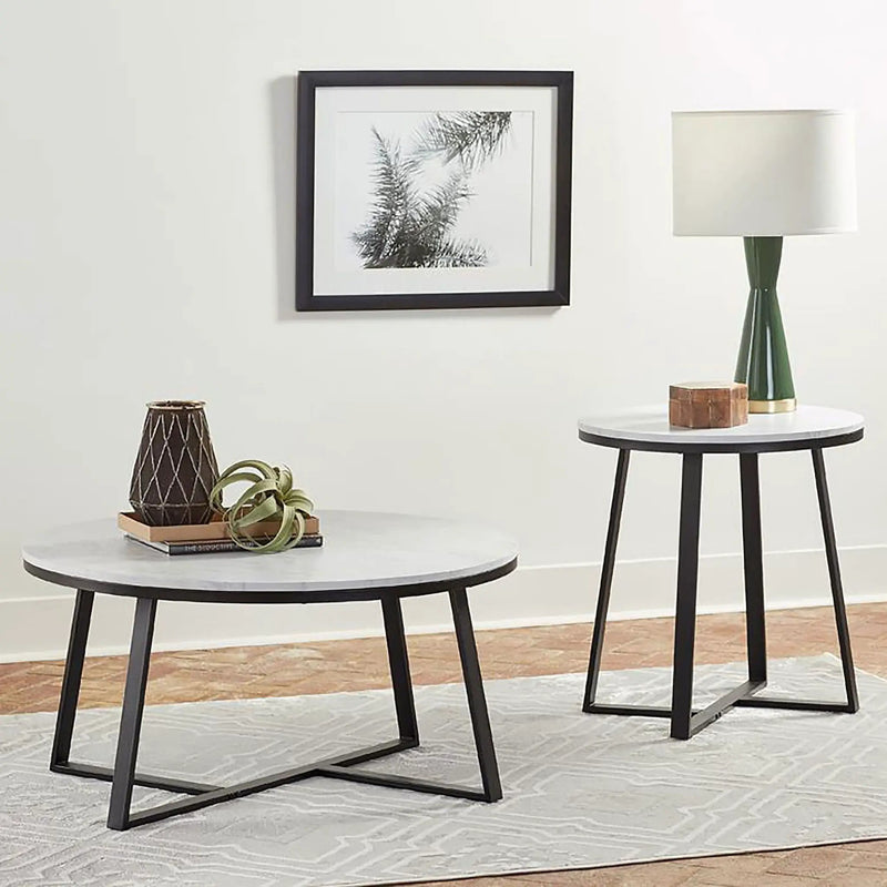 Hugo Round Faux Marble Coffee Table White and Matte Black by Unique Piece Furniture