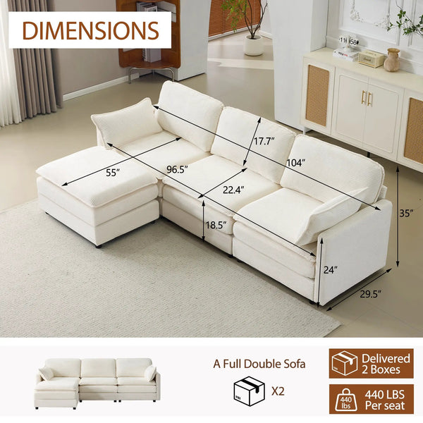 104" Plush Cloud 3 Seater Sofa: Modular Design with Ottoman, photo 2 of 10