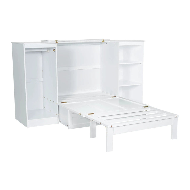 Twin Size Murphy Bed With Bedside Shelves And Wardrobe - White by Unique Piece Furniture