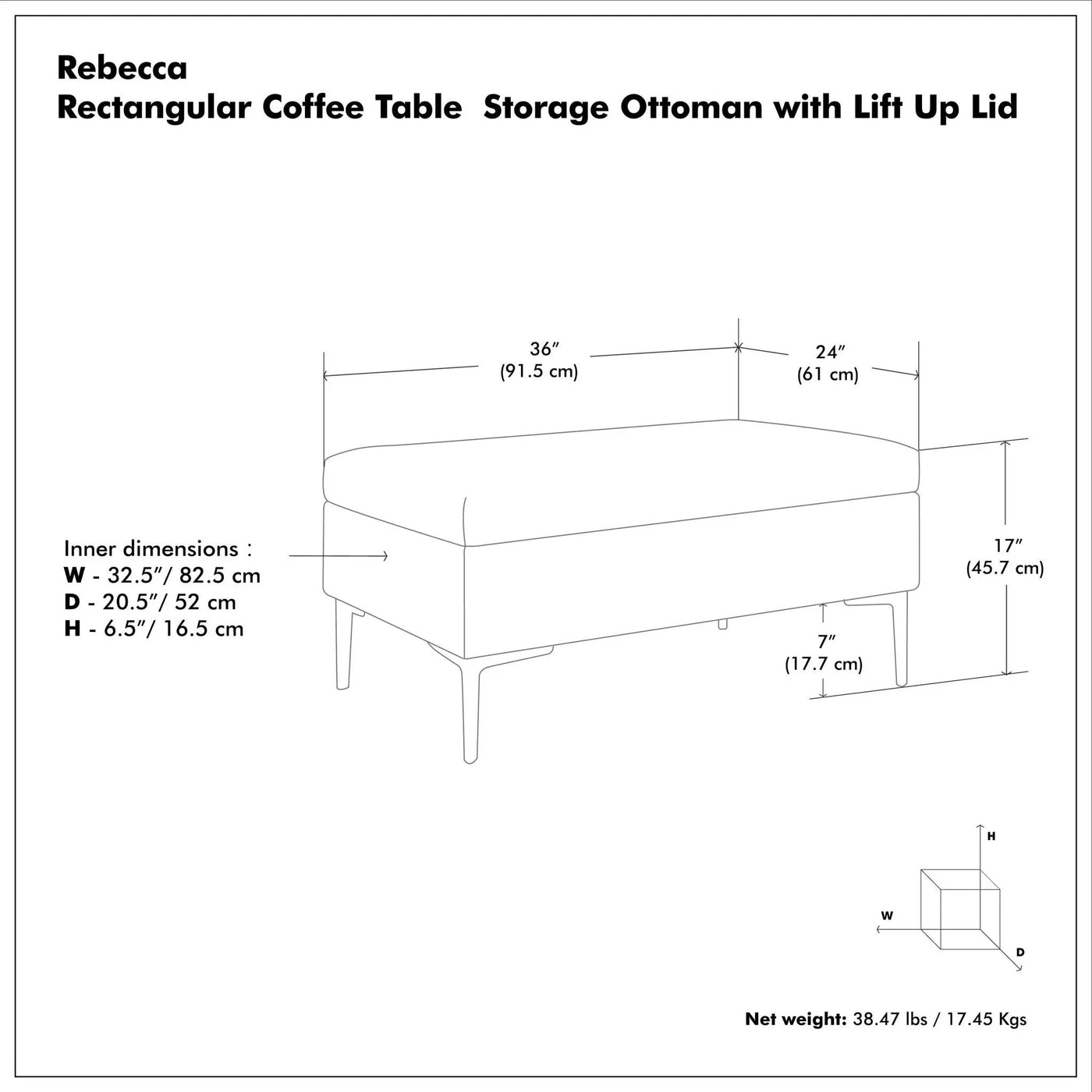 Rebecca - Multifunctional Coffee Table Storage Ottoman With Lift Up Lid by HouseOfZazla