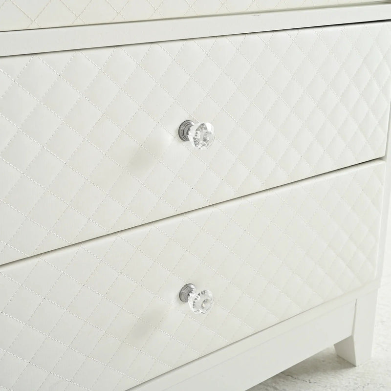 Modern Upholstered Glass Display Cabinet With Adjustable LED Light - White