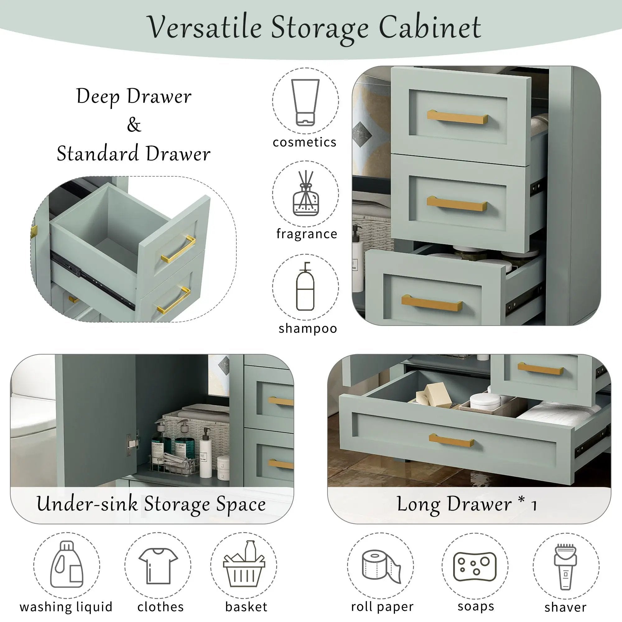 Bathroom Vanity, Modern Bathroom Cabinet With Sink Combo Set, Bathroom Storage Cabinet With A Soft Closing Door And 3 Drawers, Solid Wood Frame by HouseOfZazla