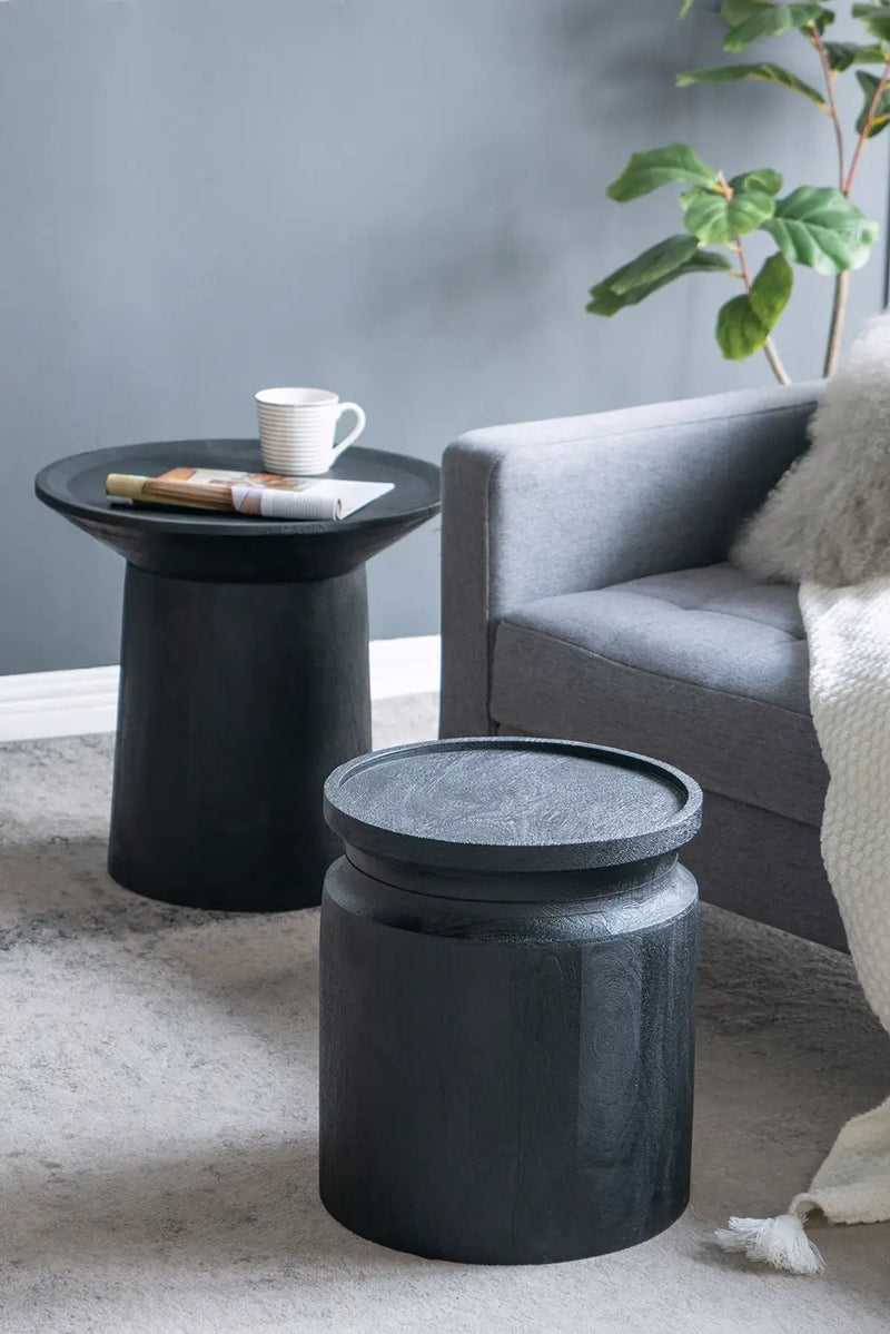 Black Wooden Cylinder Side Table by HouseOfZazla