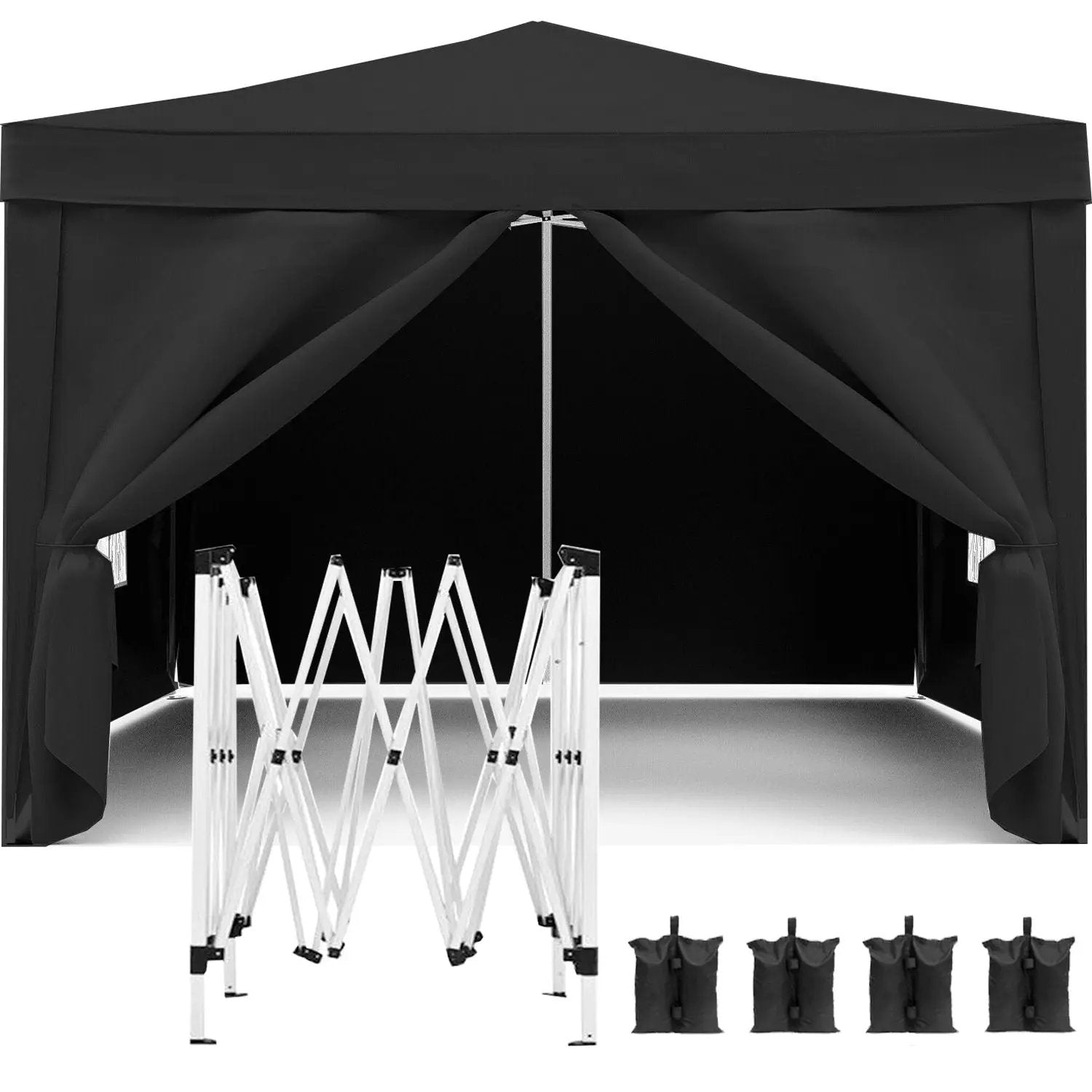 10'X10' Folding Canopy With 4 Removable Sidewalls Outdoor Event Shelter UPF 50+ Gazebo Portable Tents For Parties Beach Camping Wedding Ez Pop Up Canopy 4 Pieces Weight Bag + Carry Bag by Unique Piece Furniture