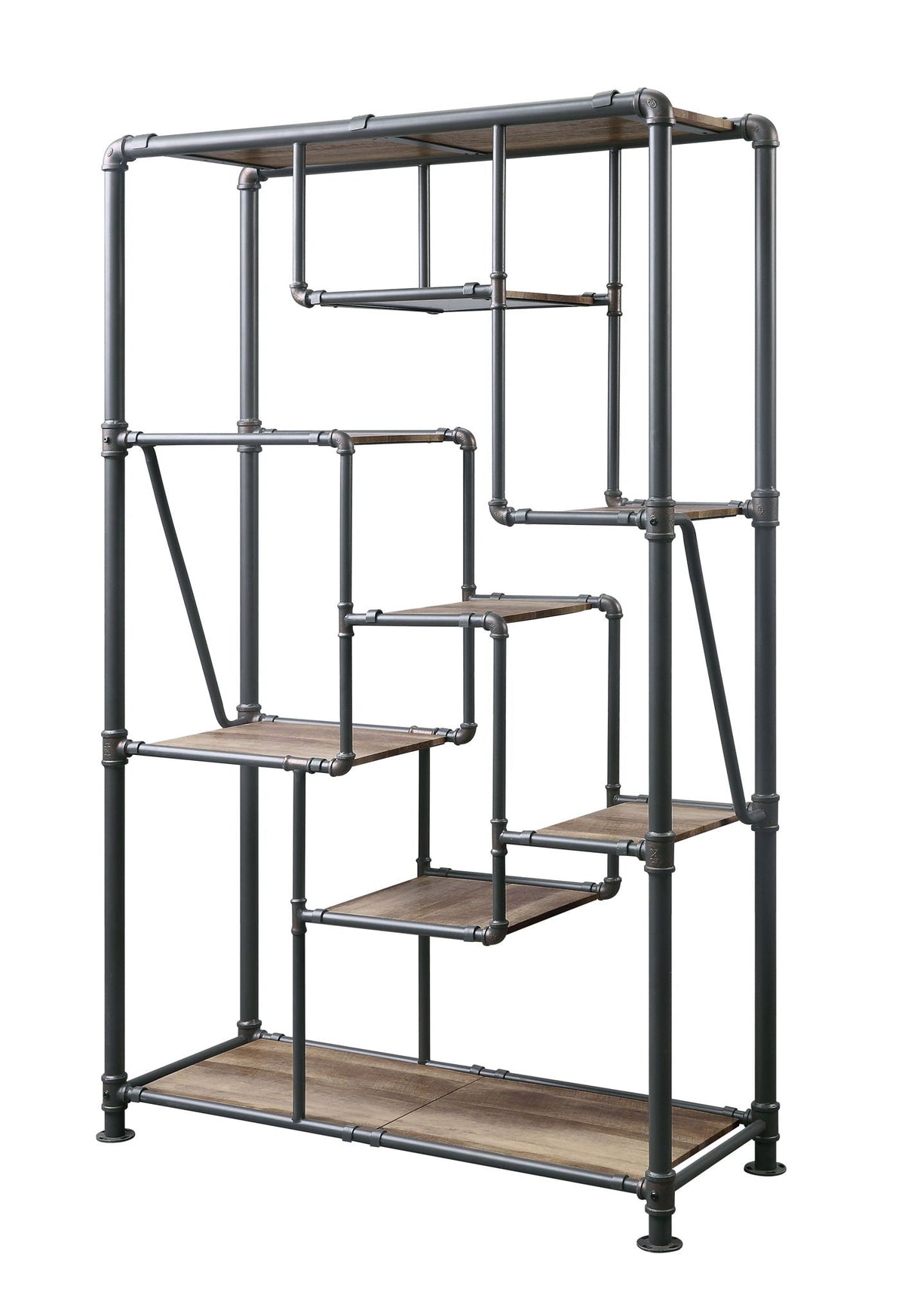 Antique Oak Bookshelf with Industrial Metal Frame - Brantley, photo 3 of 4