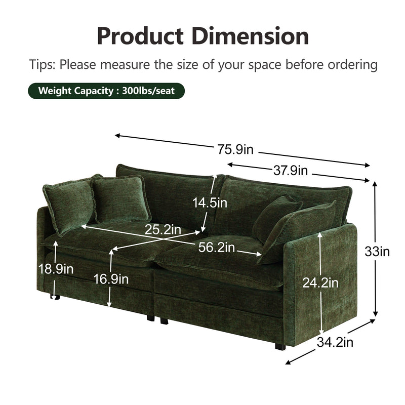 Modern Fabric Loveseat Sofa Couch with Deep Seat and 4 Pillows - Chenille, photo 5 of 10