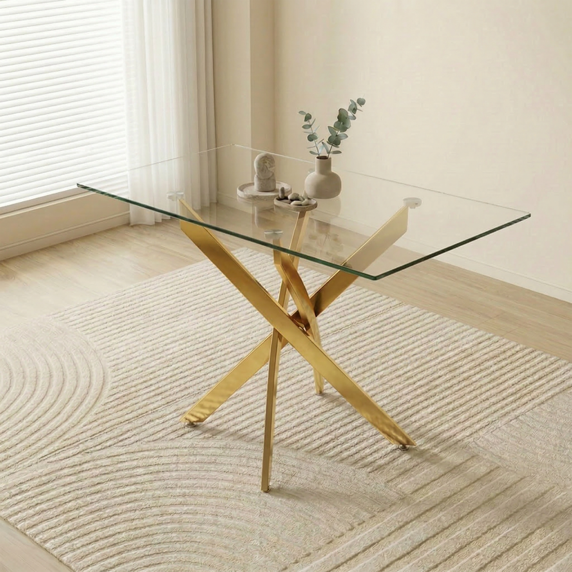 Rectangular Glass Dining Table with Gold-Plated Legs by HouseOfZazla