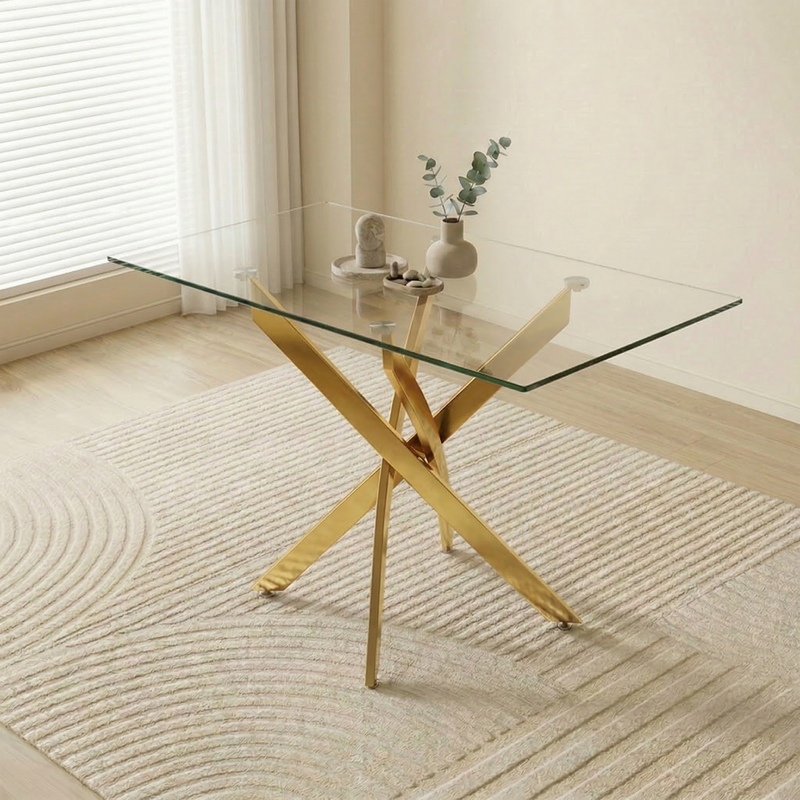 Rectangular Glass Dining Table with Gold-Plated Legs by HouseOfZazla
