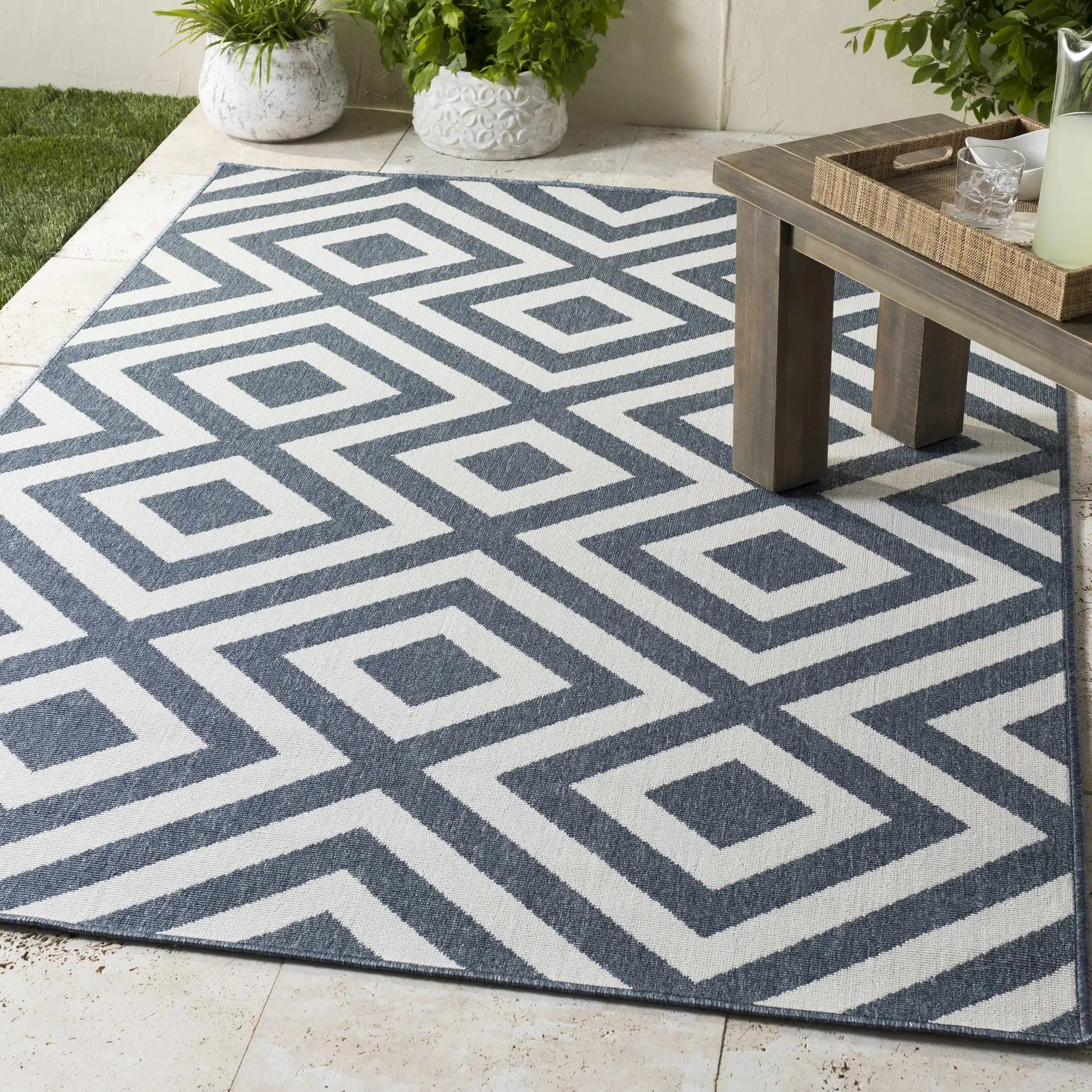 Spilsby Navy Blue Outdoor Rug - Clearance by Boutique Rugs