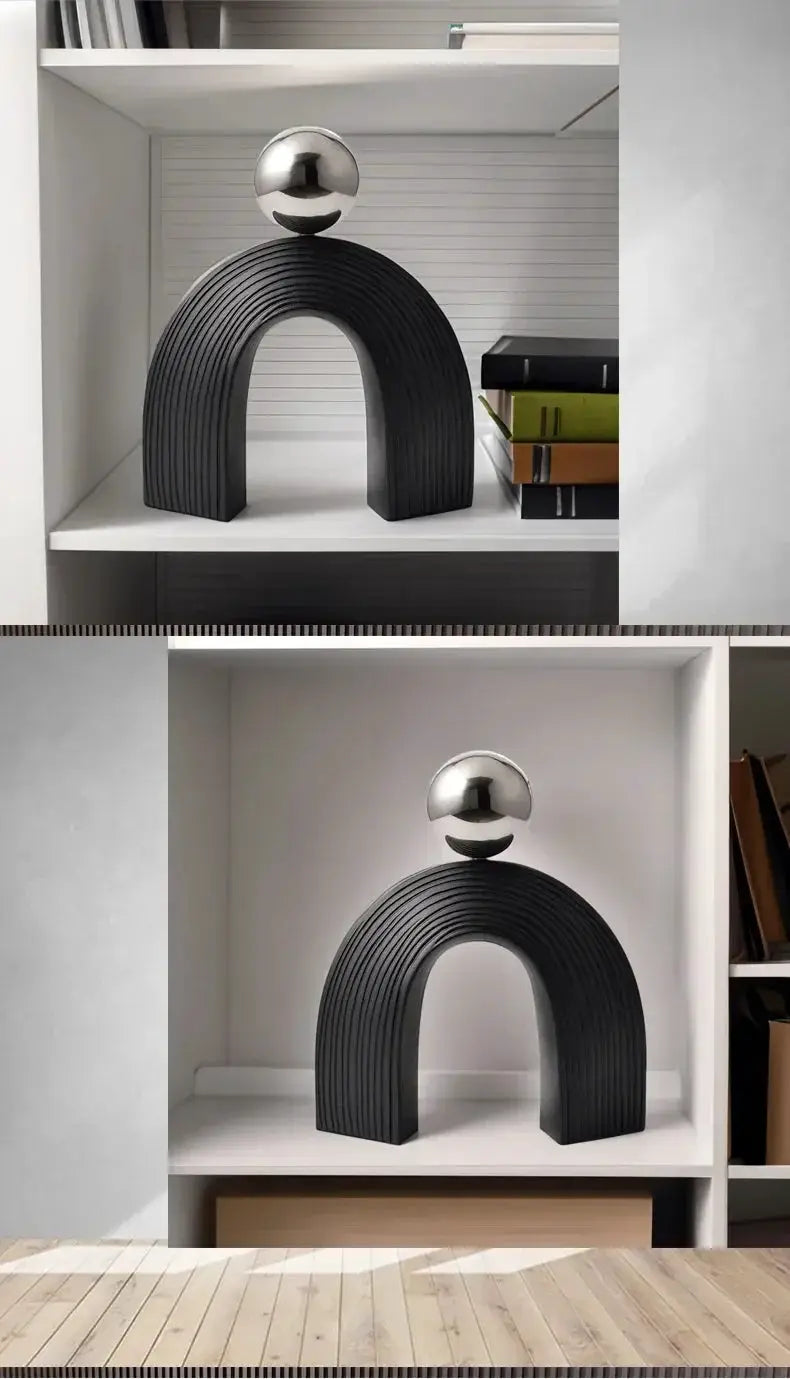 Modern Arch Sculpture with Golden Sphere by House Of Avana