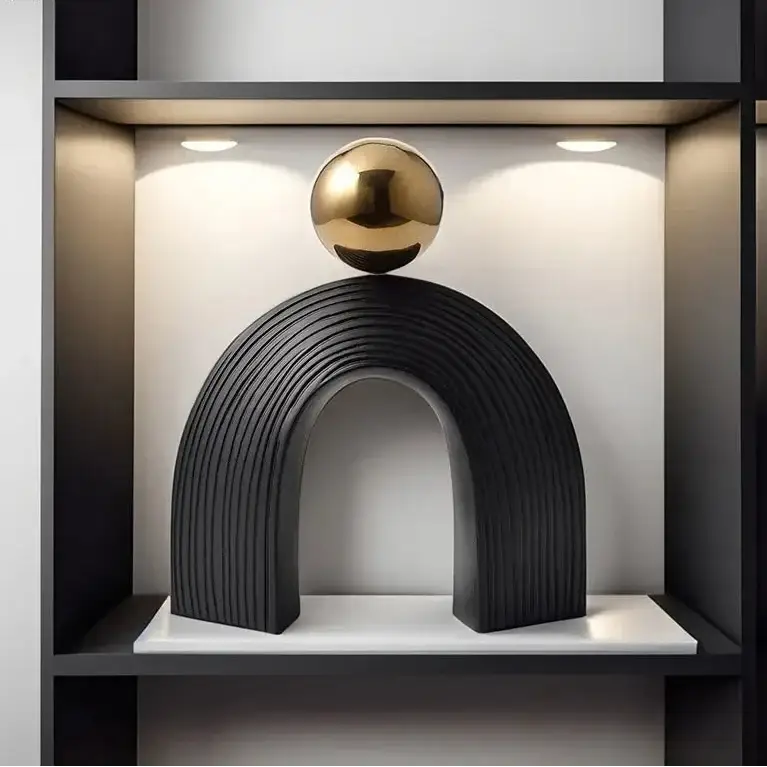 Modern Arch Sculpture with Golden Sphere by House Of Avana