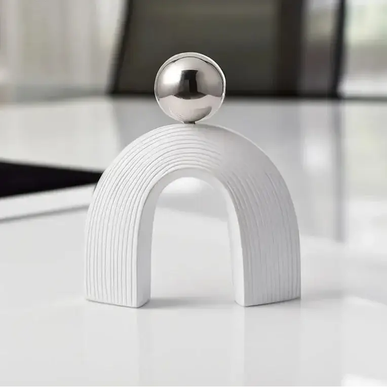 Modern Arch Sculpture with Golden Sphere by House Of Avana