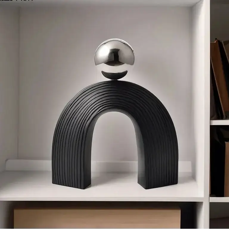 Modern Arch Sculpture with Golden Sphere by House Of Avana