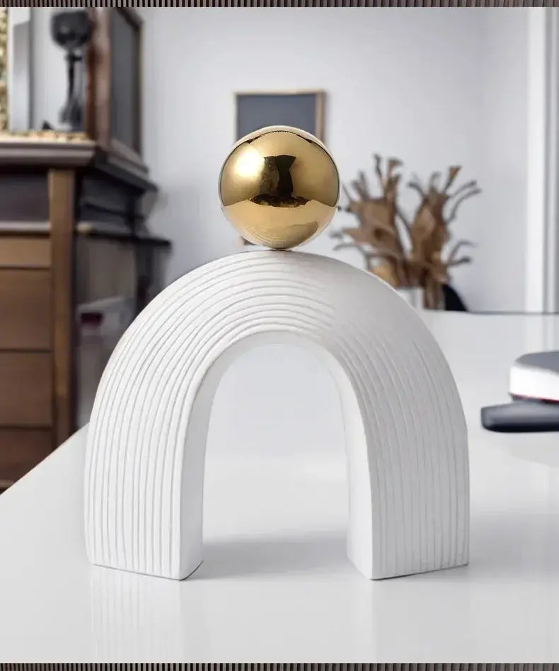 Modern Arch Sculpture with Golden Sphere by House Of Avana