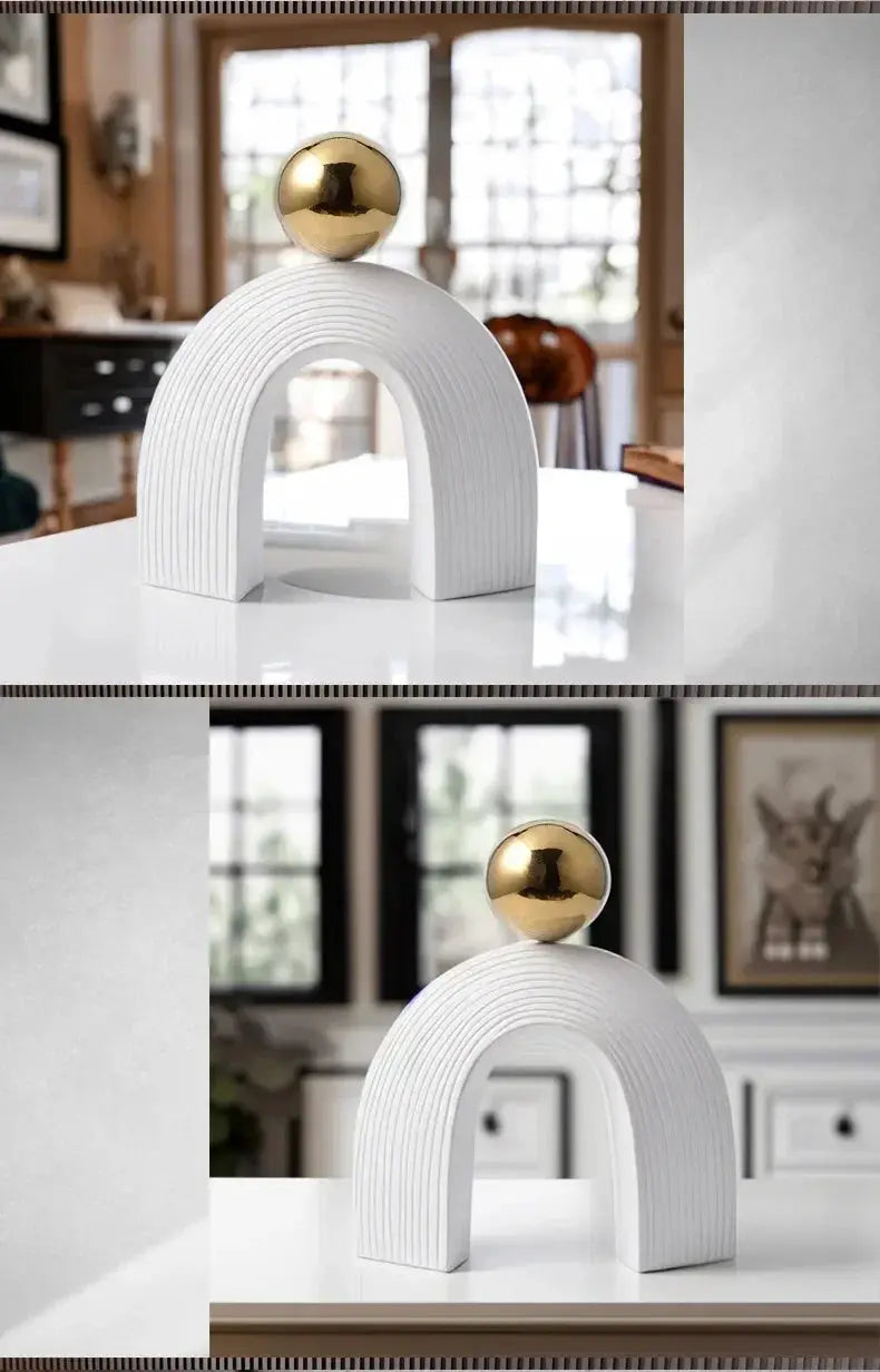 Modern Arch Sculpture with Golden Sphere by House Of Avana