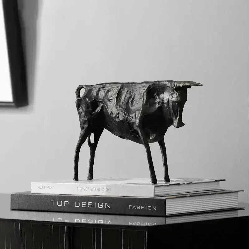Abstract Bull Statue Textured Metal Sculpture for Your Home Decor by House Of Avana