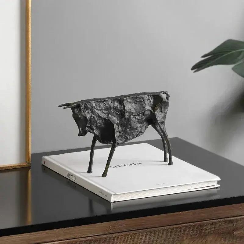 Abstract Bull Statue Textured Metal Sculpture for Your Home Decor by House Of Avana