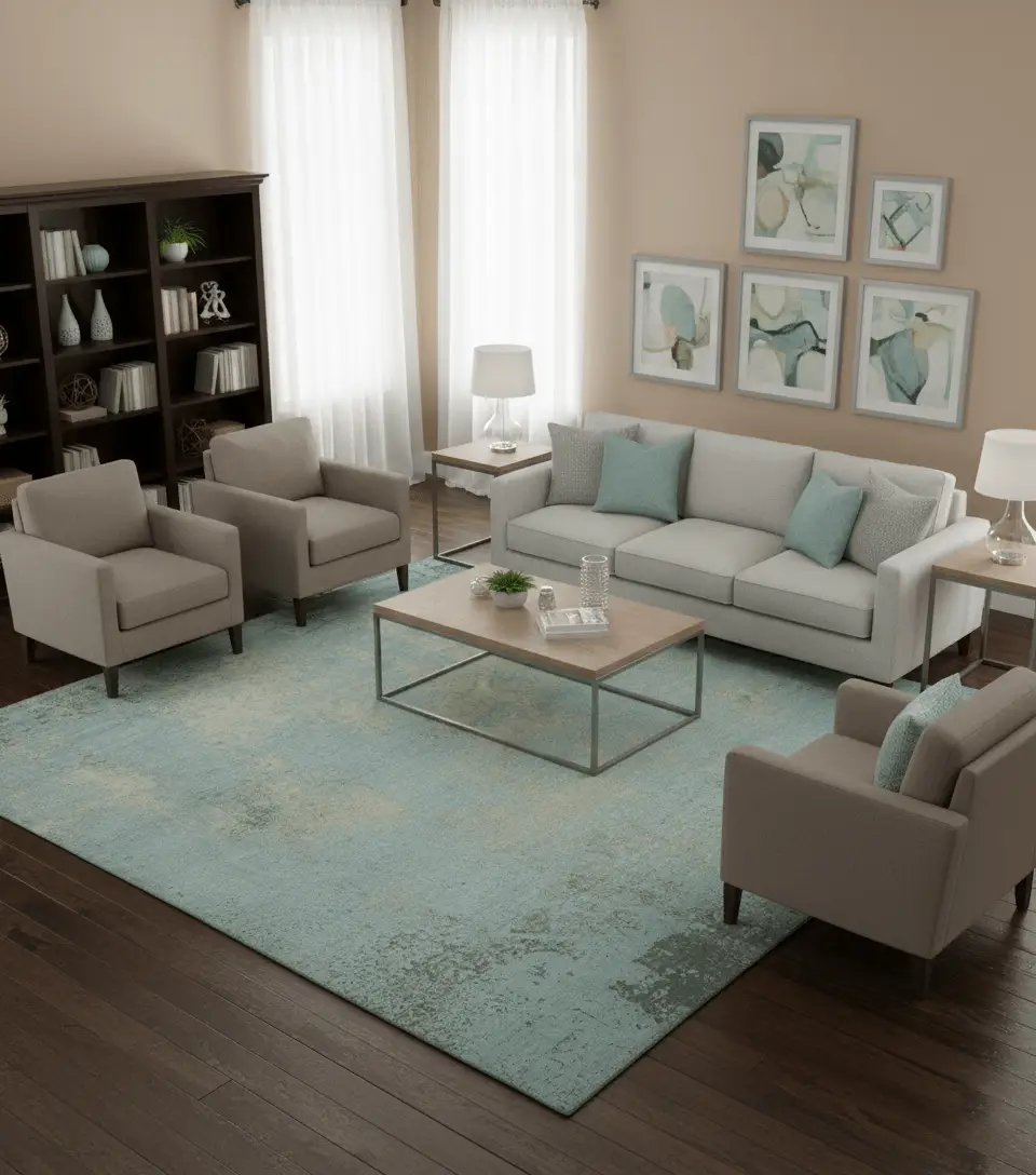 Abstract Design Blue, Beige And Gray 8x10 Hand Knotted Wool and Bamboo Silk Rug by The Rug Decor