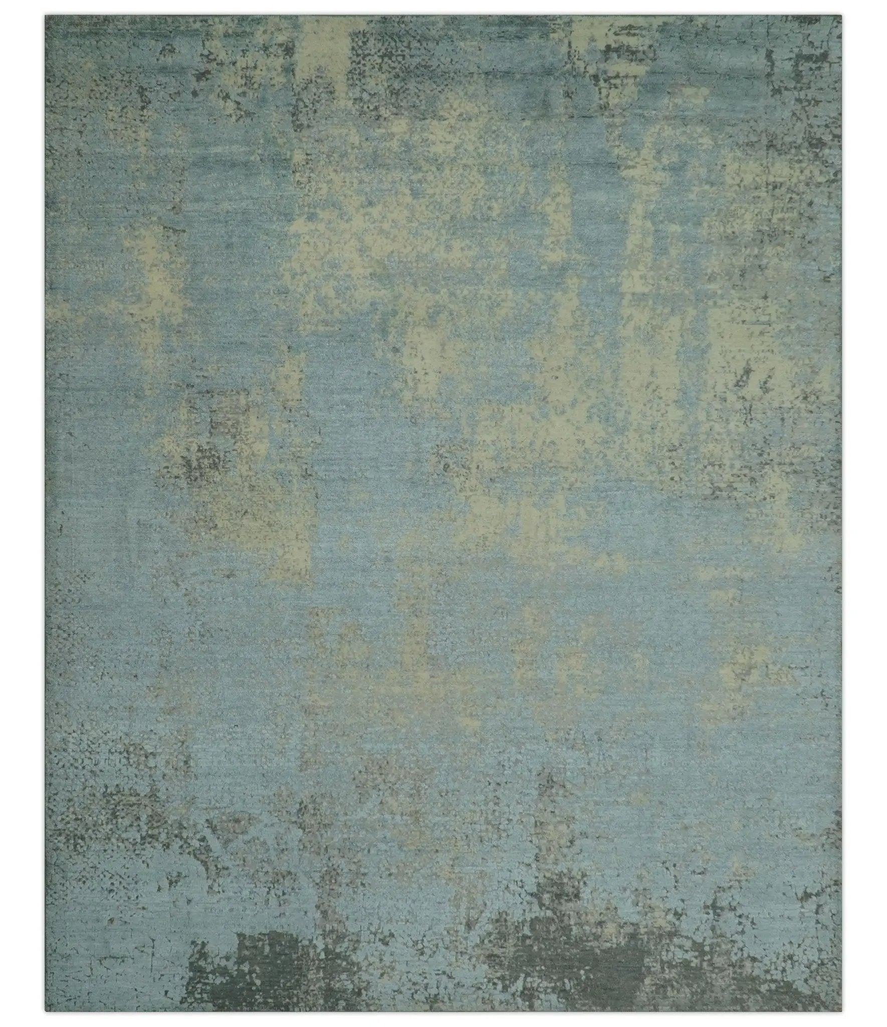 Abstract Design Blue, Beige And Gray 8x10 Hand Knotted Wool and Bamboo Silk Rug by The Rug Decor